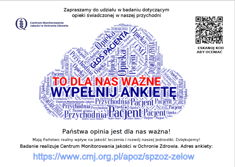 Zapraszamy do udziału w badaniu dotyczącym opieki świadczone w naszej przychodni
